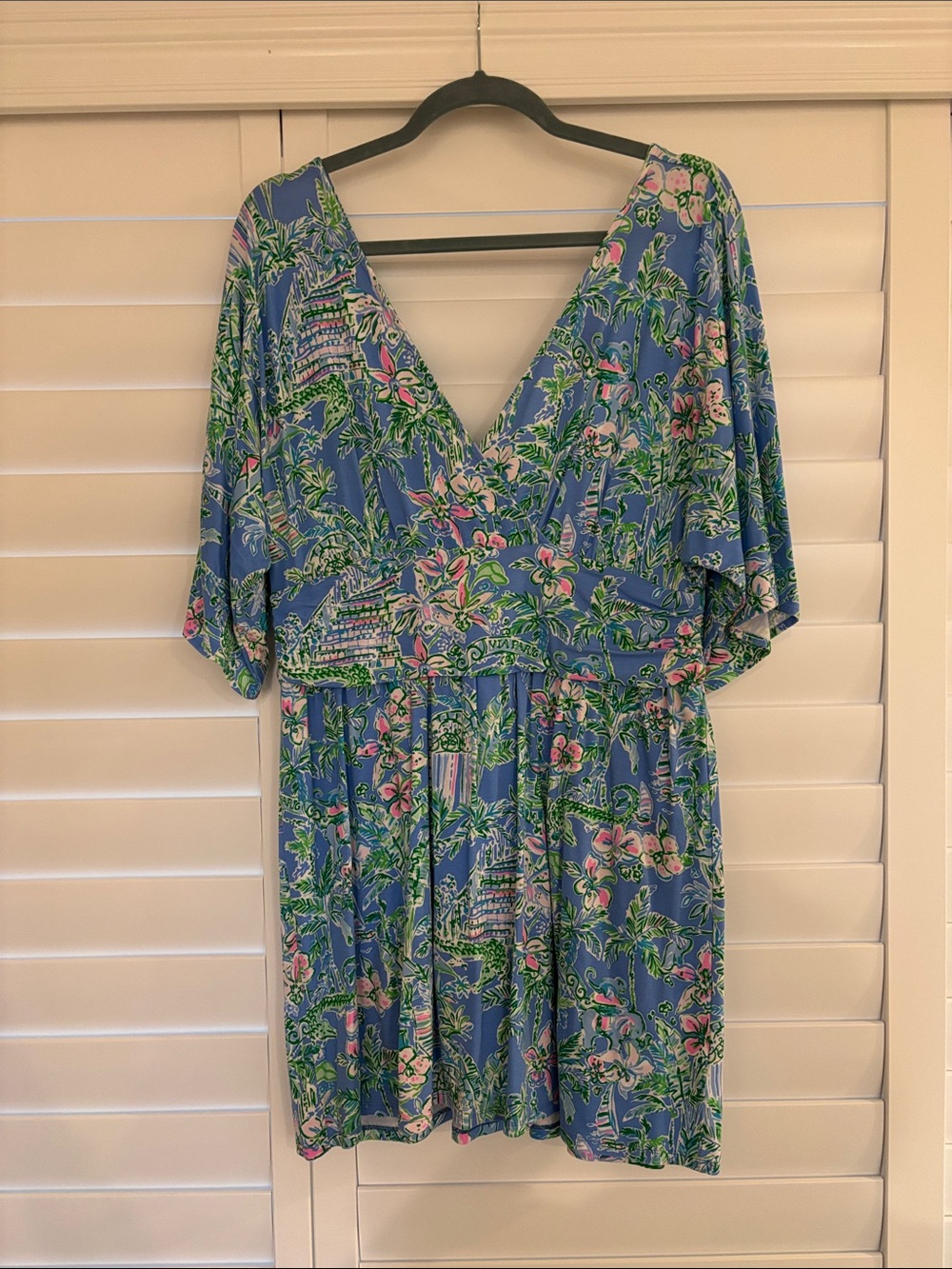 Lilly Pulitzer Blue Tropical Print V-Neck Skirted Romper